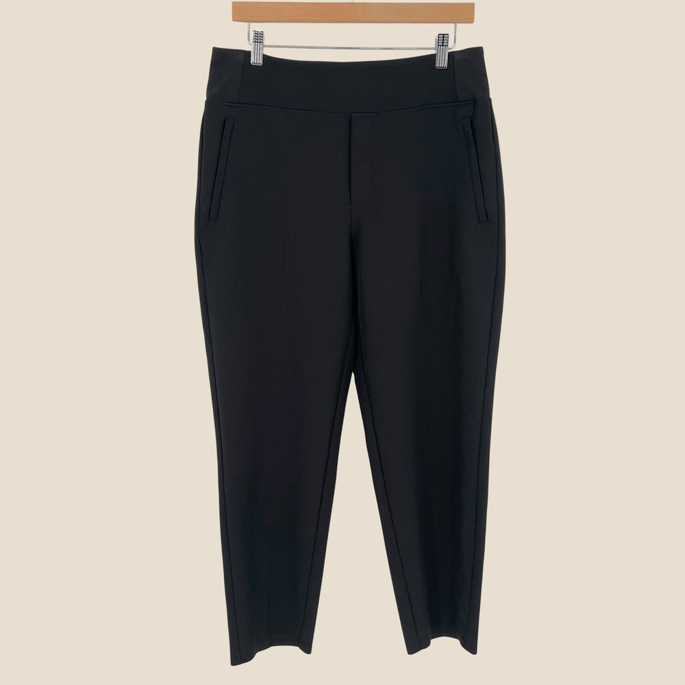 Athleta Women Brooklyn Tapered Leg Ankle Pant Size 10 Black Zip Pockets Pull On